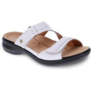 Revere Rio White Leather Adjustable Hook & Loop Slide Comfort Sandals Size 10